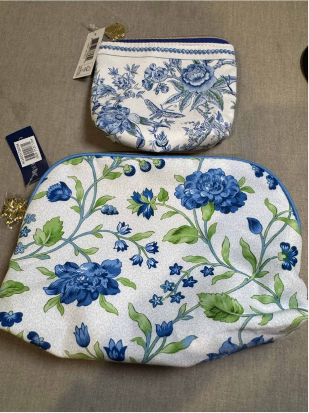 Women's Estée Lauder White Blue Floral Cosmetic Bag 2 piece Set